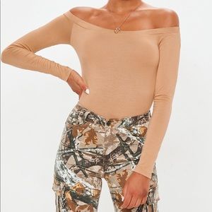 NWT Missguided Camel Long Sleeve Bodysuit sz 2